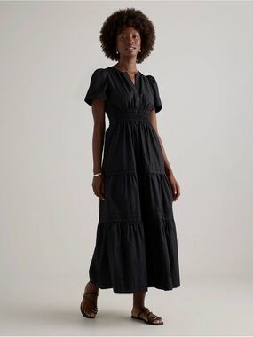 Quince Black Tiered Smocked-Waist Maxi Dress